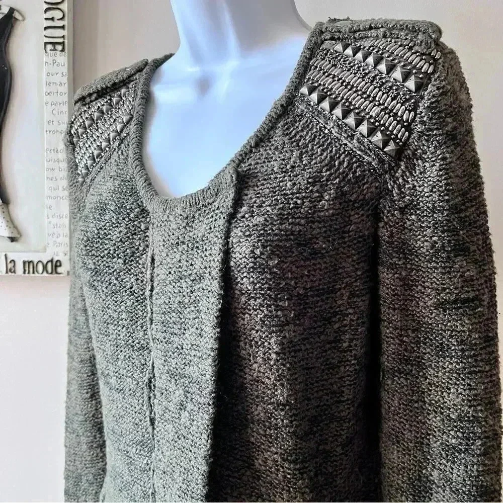Jamison For Scoop NYC Green Marled Studded Zip Up Cardigan Sweater Size S - Picture 5 of 14
